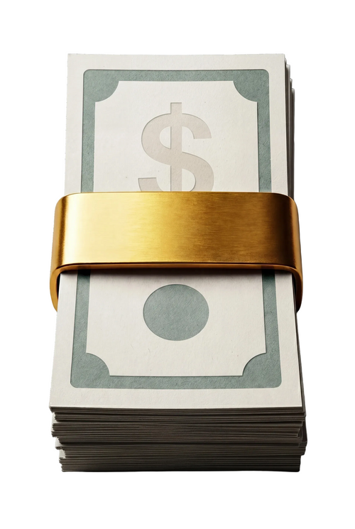 Cash stack manifestation symbol on white background, clean minimal digital asset for wealth vision board