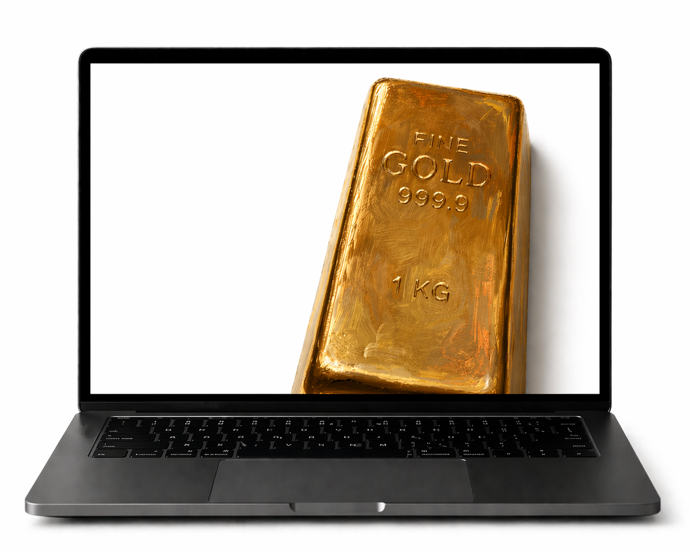 Gold bar money manifestation symbol displayed on a laptop screen for wealth, abundance and financial goals.