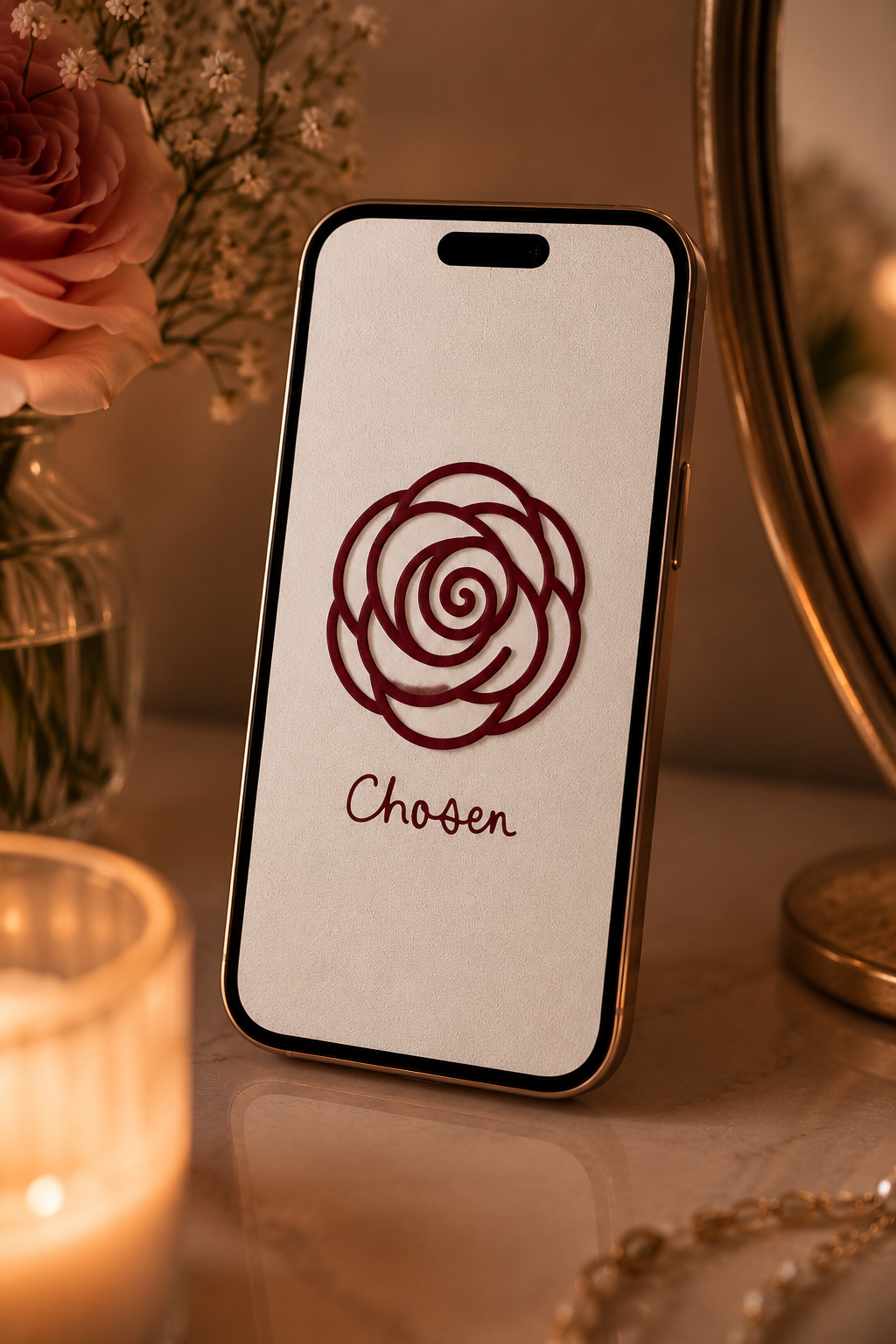 CHOSEN love manifestation phone wallpaper displayed on a smartphone 