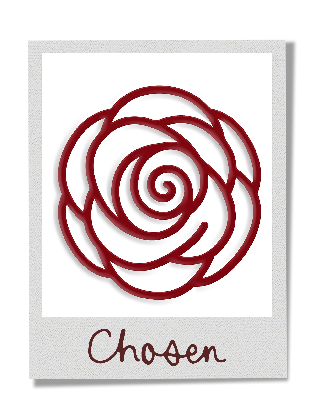 CHOSEN Polaroid featuring a red rose manifestation symbol for love and relationship vision boards.