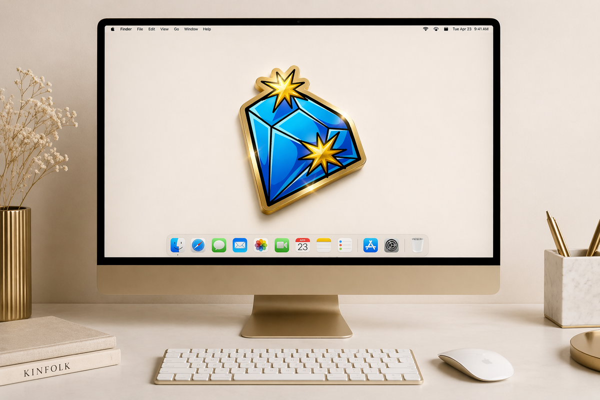 Blue and gold Diamond manifestation symbol displayed on a desktop computer as a vision board icon for self-worth, confidence and soft life goals