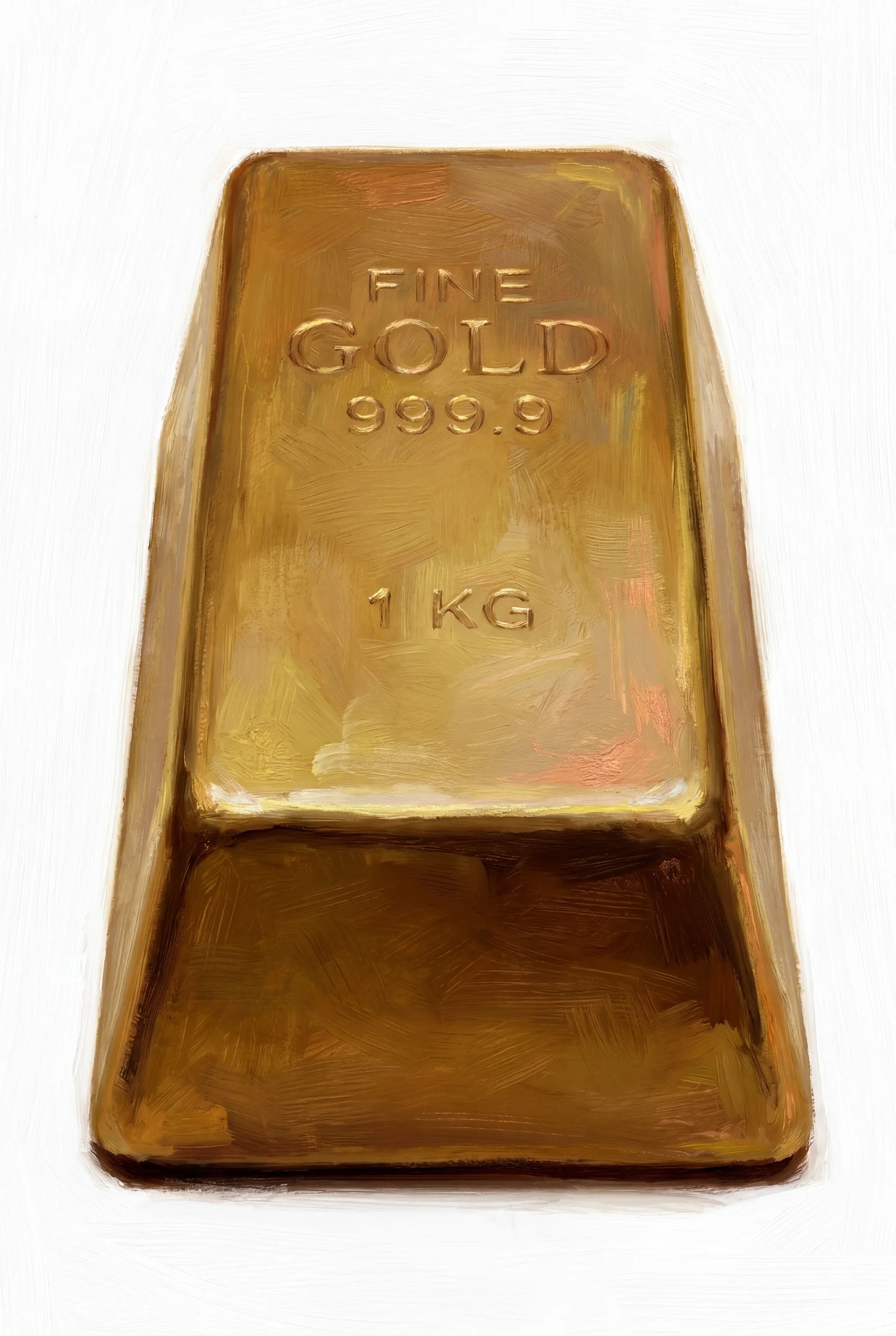 Painterly 1 kg fine gold bar on a white background, a money manifestation symbol and vision board icon.