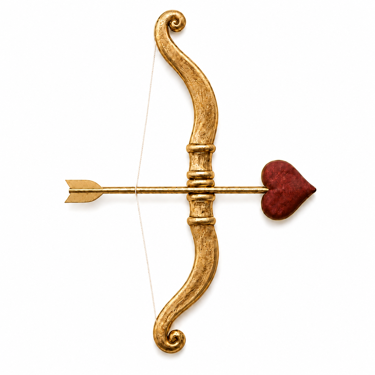 MATCHED Cupid Bow manifestation symbol and vision board icon featuring a champagne-gold bow with a burgundy heart-tipped arrow on a white background.
